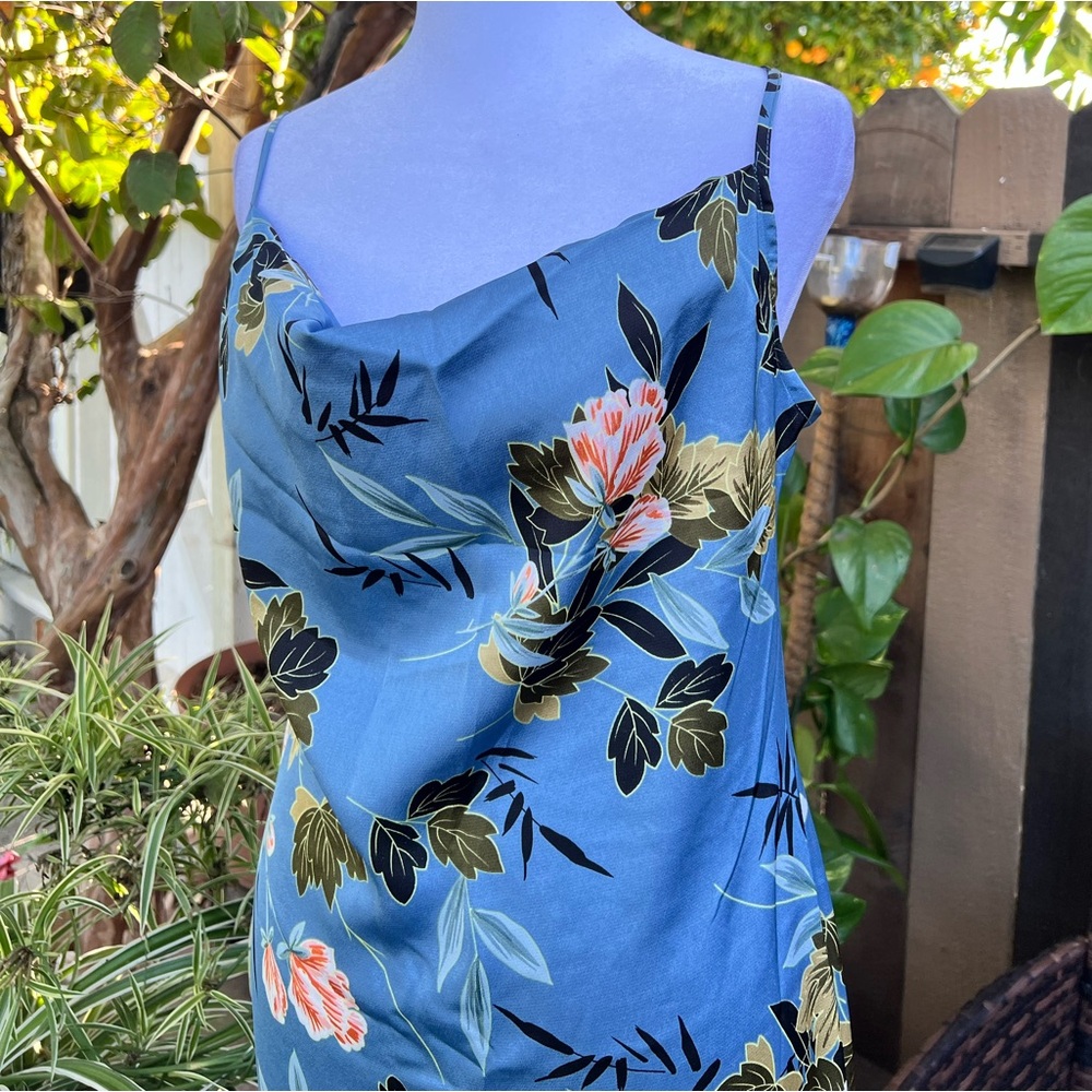 Blue floral maxi dress with adjustable spaghetti straps